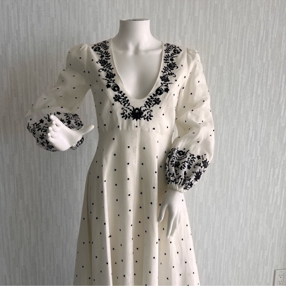 Zimmermann polka dot white and black linen dress with embroidery and tassels - Picture 5 of 6